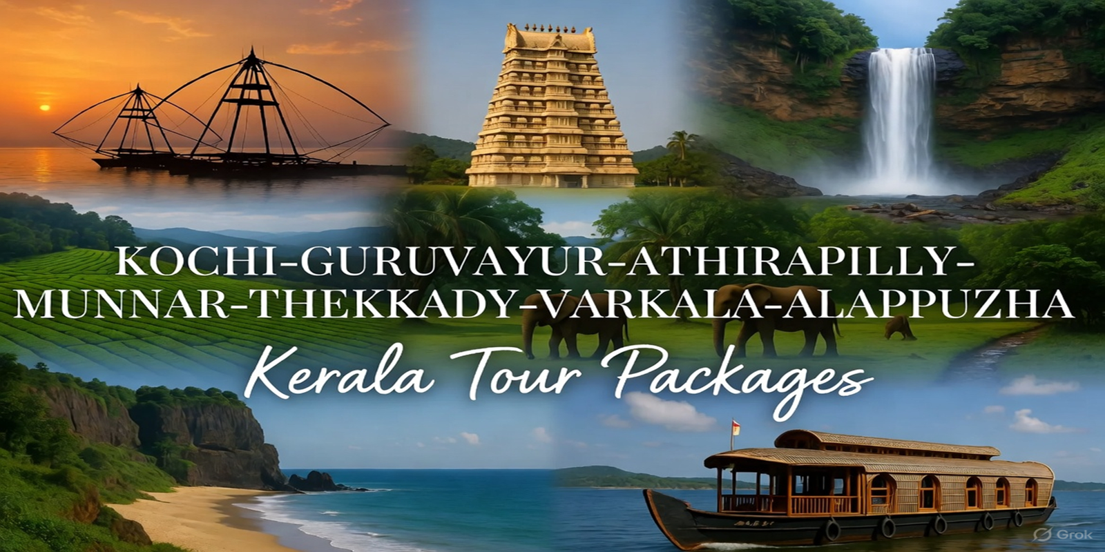 Kochi-Guruvayur-Athirapilly-Munnar-Thekkady-Varkala -Alleppey-Kochi